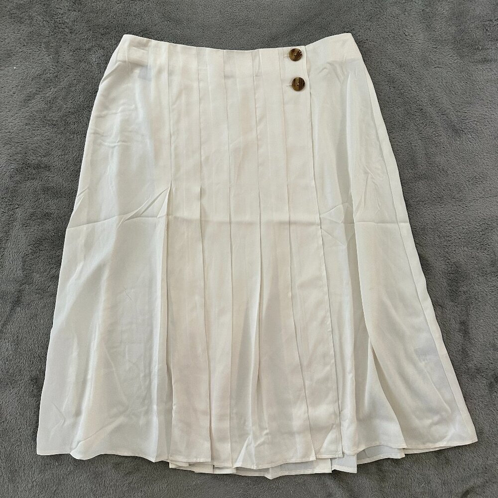 NWT Banana Republic Factory Silky Crepe Pleated Midi Skirt Cream Women's 14